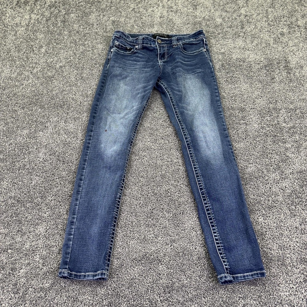 Premiere By Rue21 Jeans Womens 7/8R Blue Mid Rise Skinny Embroidered Denim